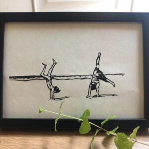 Cartwheels on the Beach - original lino cut.