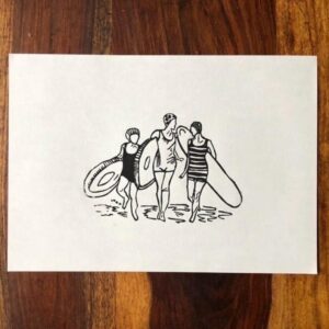 Into the Waves - original linocut print